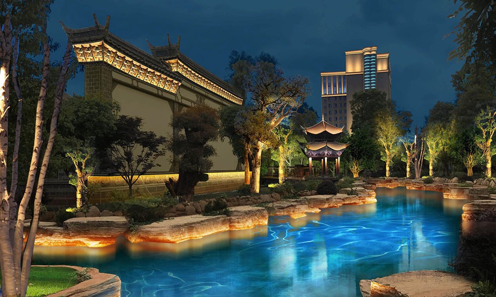 云南泸西金陵大酒店建筑、园林、河道灯光靓化工程